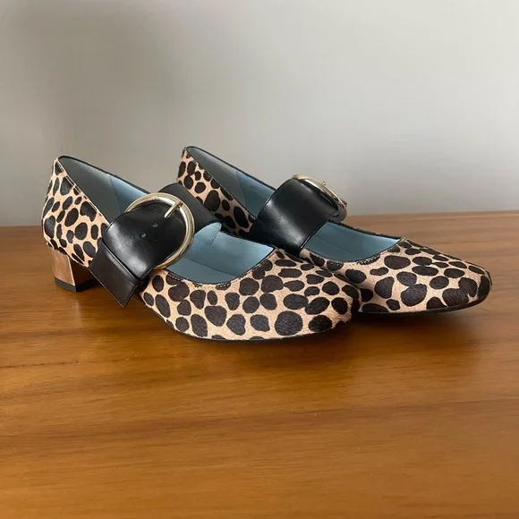 NIB Frances Valentine Katy Haircalf Cheetah Maryjanes Size 8.5 - Picture 13 of 15